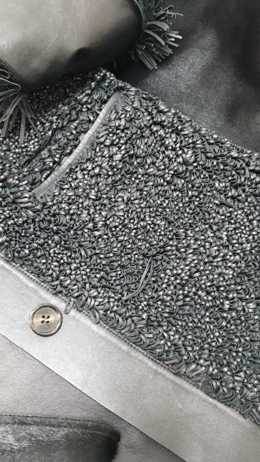 Fendi  Black Leather Fringe and Loops Coat Sz.42