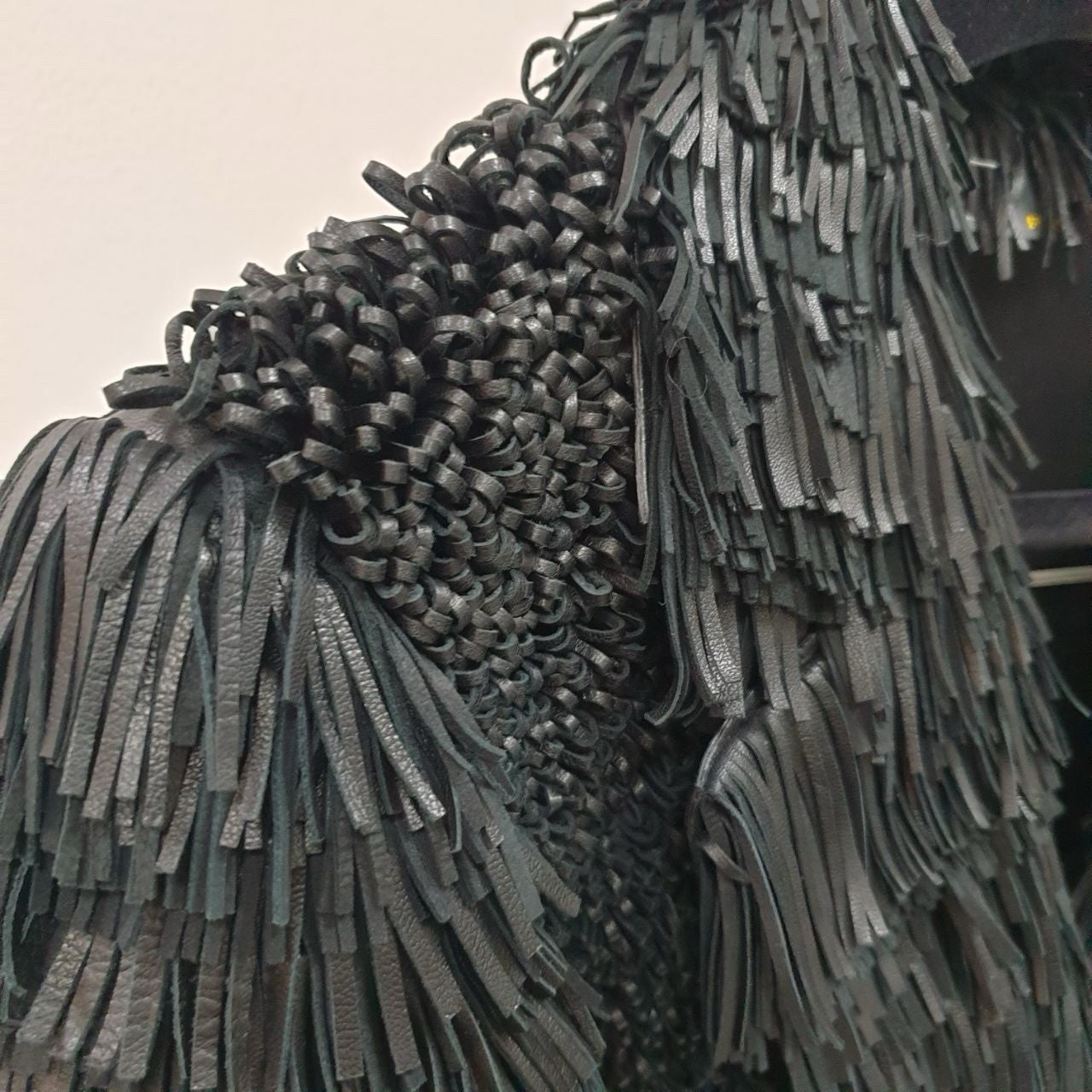 Fendi  Black Leather Fringe and Loops Coat Sz.42