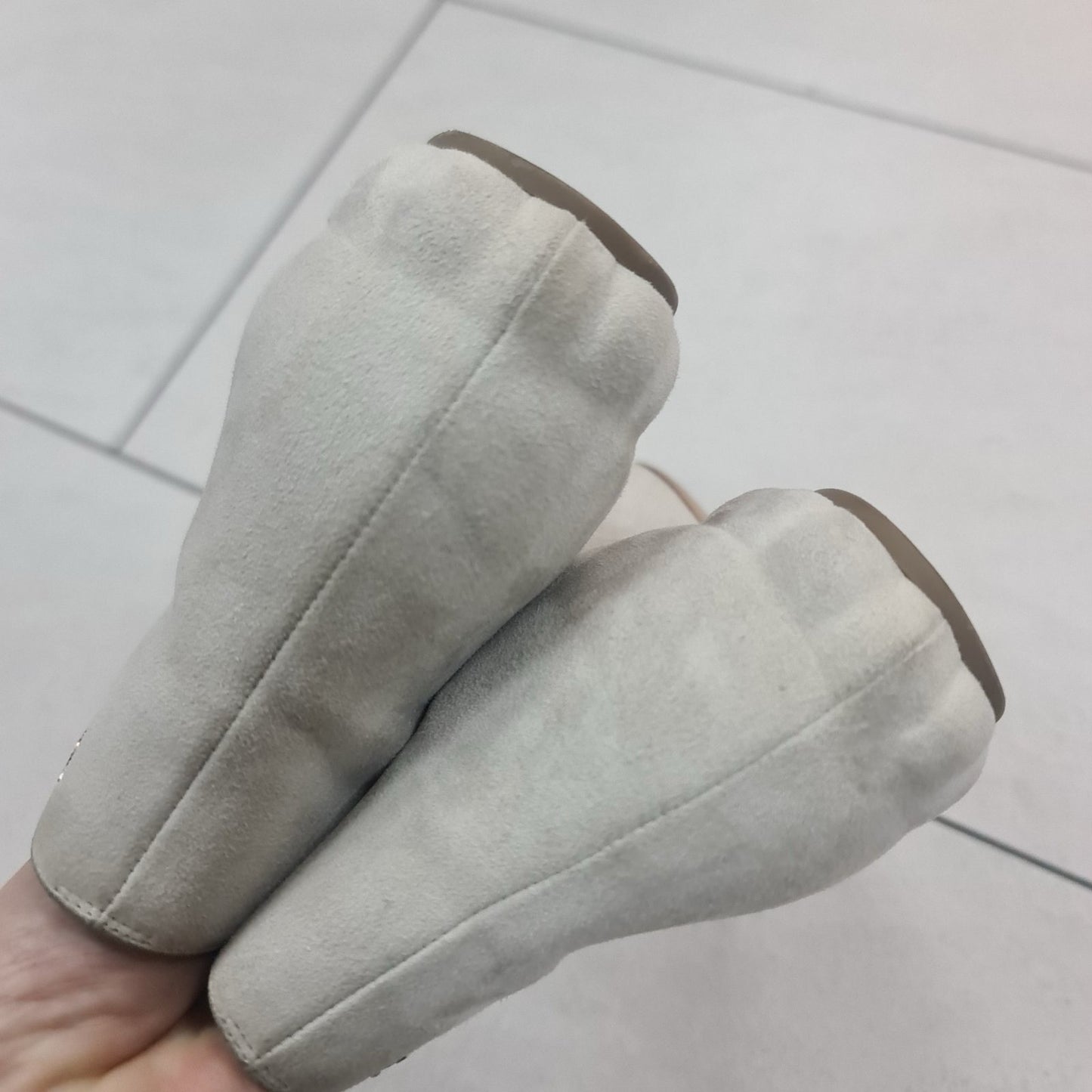 Chanel Gray Suede Lace Up Ankle Boots Booties Sz.39